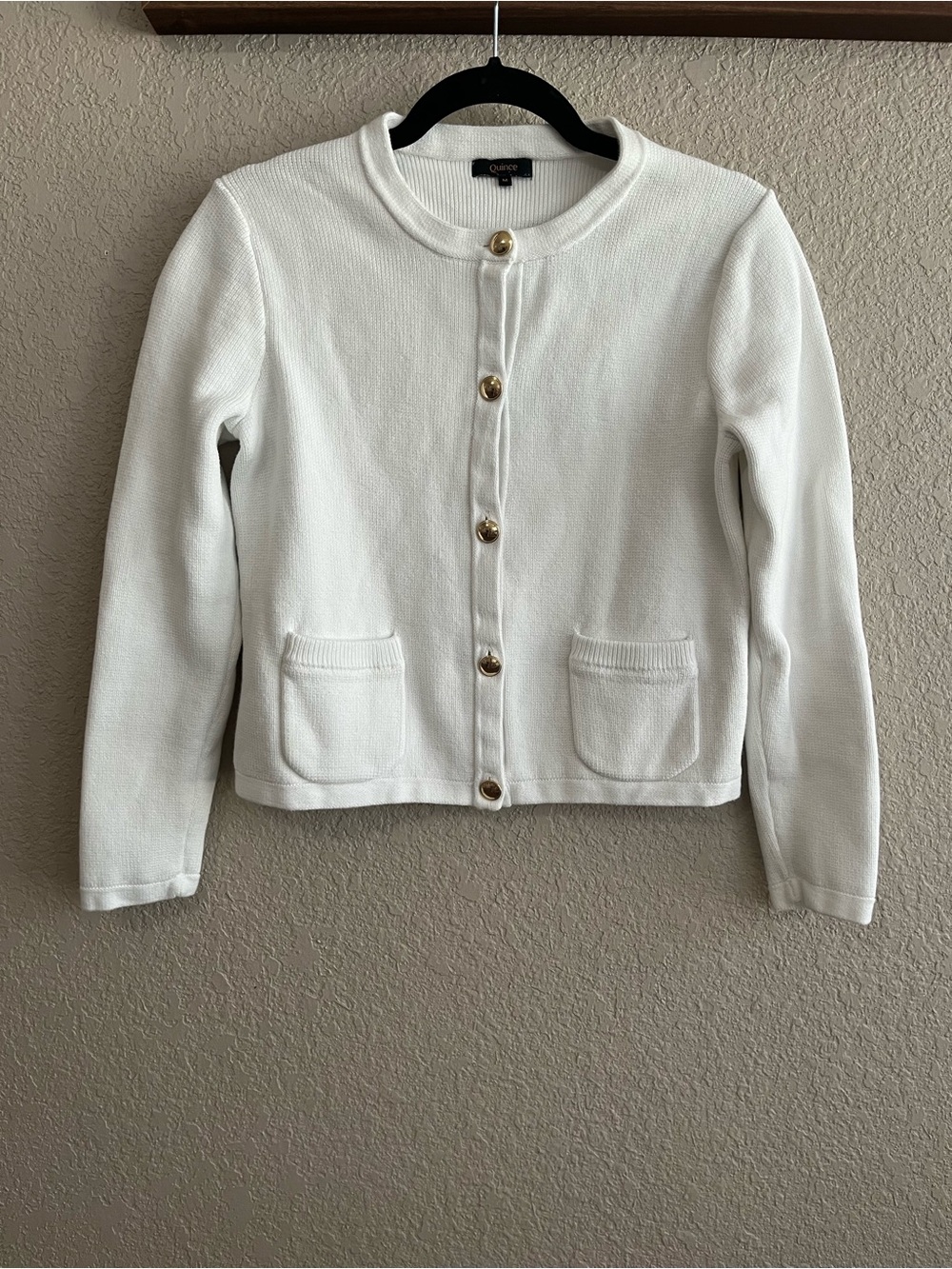 Quince 100% Organic Cotton Lady Jacket Sweater Ivory Medium Gold Buttons - Picture 3 of 12